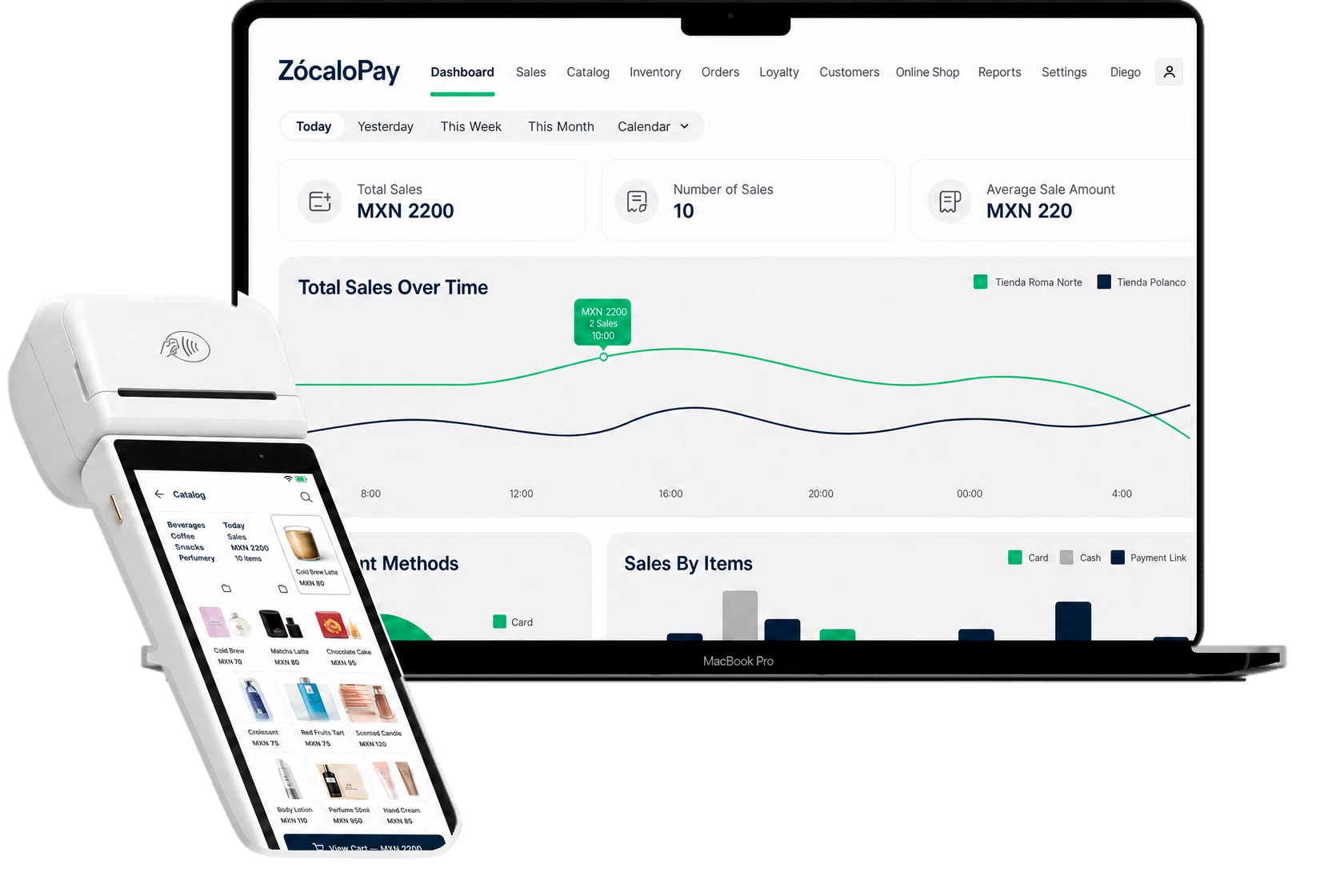 Terminal SmartPOS y panel de control Zócalo Pay